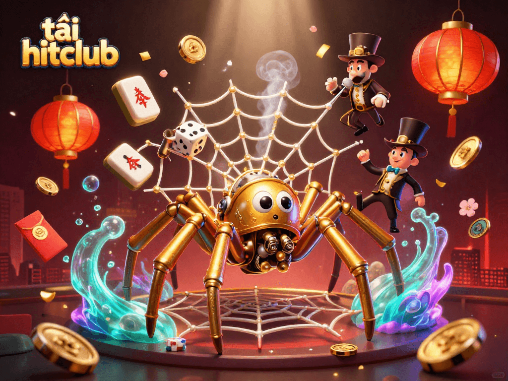 Spin and win with tải hitclub as the steampunk spider captures lucky symbols in its web.