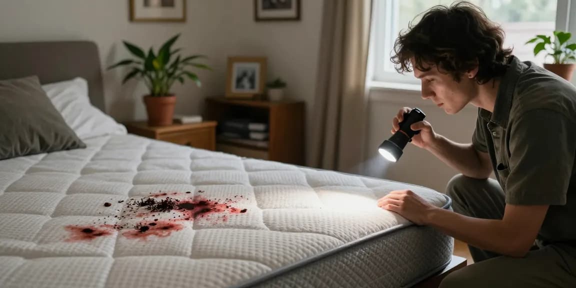 Bed bug exterminator inspecting a mattress for signs of infestation in a cozy Milwaukee home.