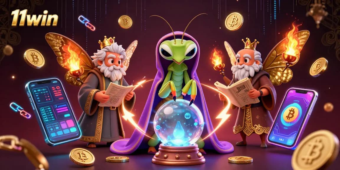 Visualize winning strategies at 11win with fortune tellers and mystical elements in a vibrant casino scene.