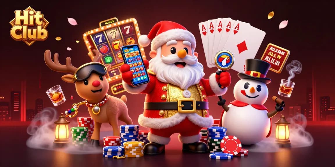 Join the Hit Club and explore exciting jackpot slots with festive characters in this immersive casino scene.