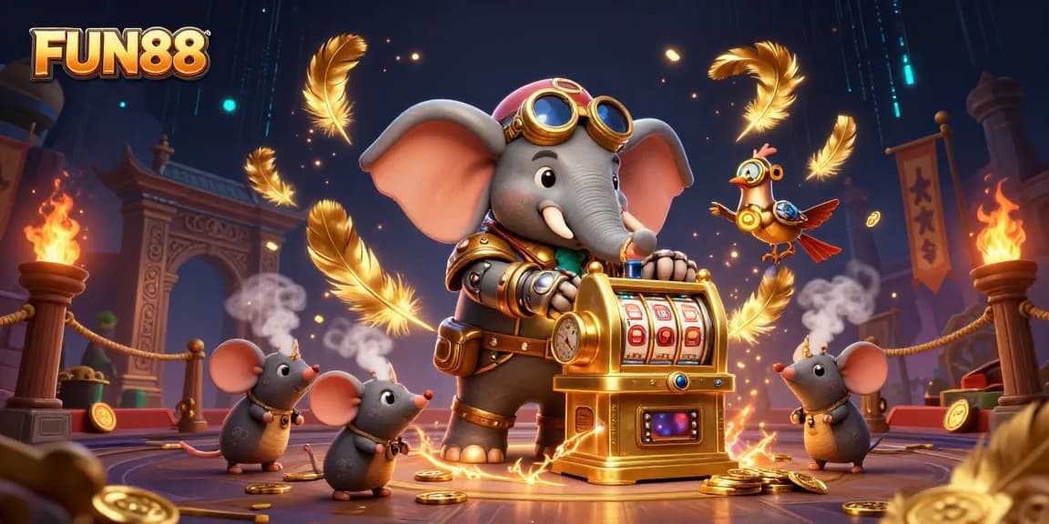 Experience FUN88 excitement with engaging steampunk characters and dynamic casino elements in a vibrant scene.