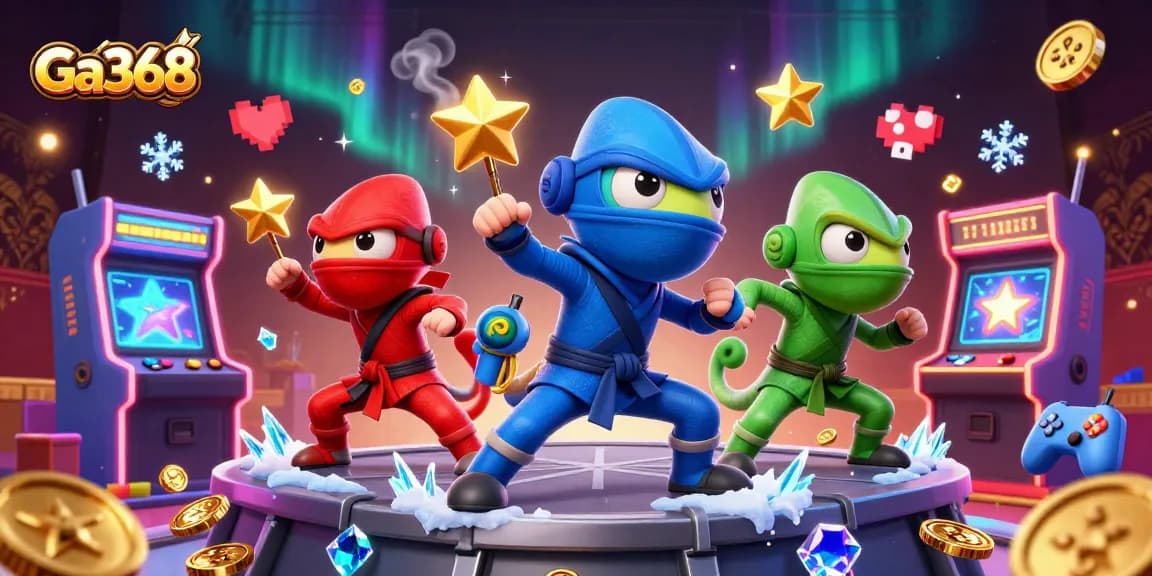 Experience thrilling gameplay at Ga368 with vibrant chameleons showcasing synchronized martial arts amidst dynamic gaming elements.