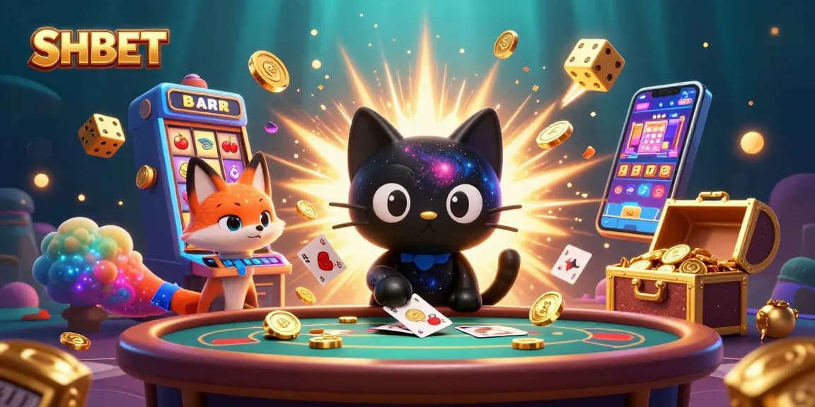 Engage with SHBET's thrilling casino games featuring an energetic cosmic theme and vibrant 3D elements.