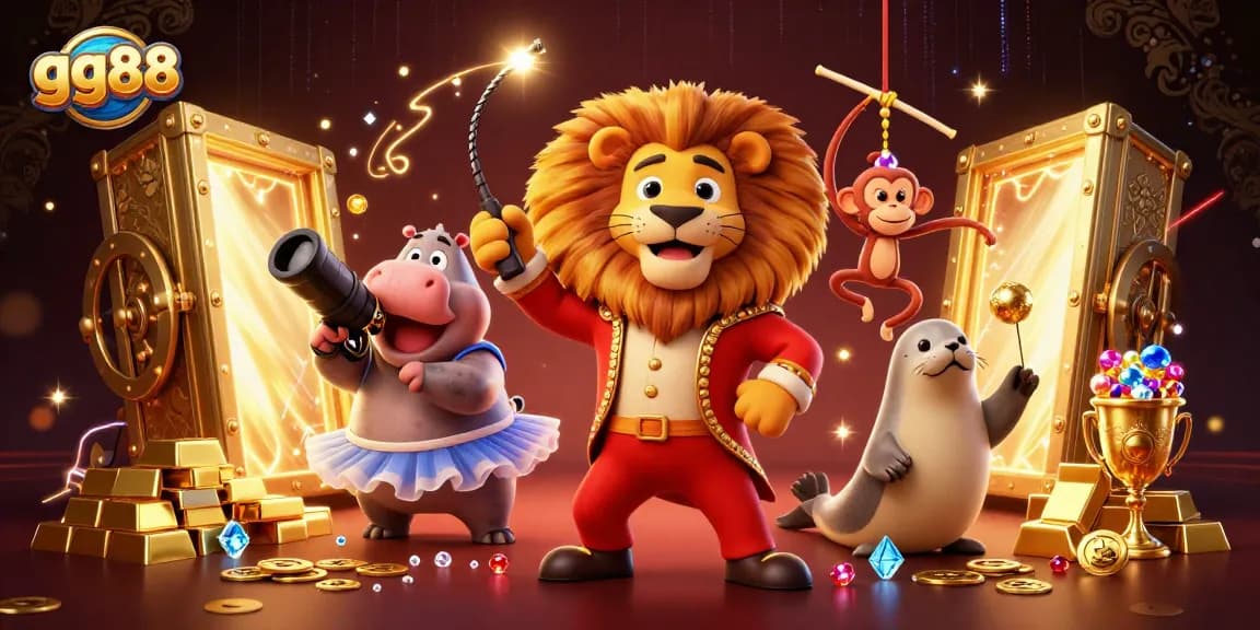 Experience excitement at gg88 with vibrant casino games illustrated in a whimsical 3D scene.