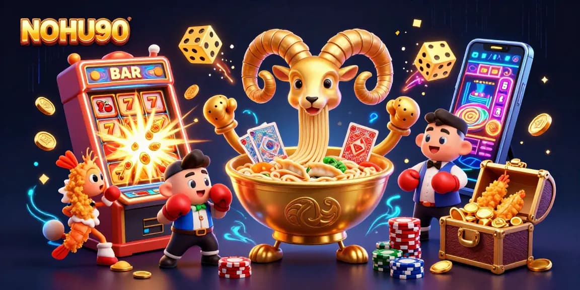 Experience thrilling wins at NOHU90 with dynamic slot action and vibrant casino characters.