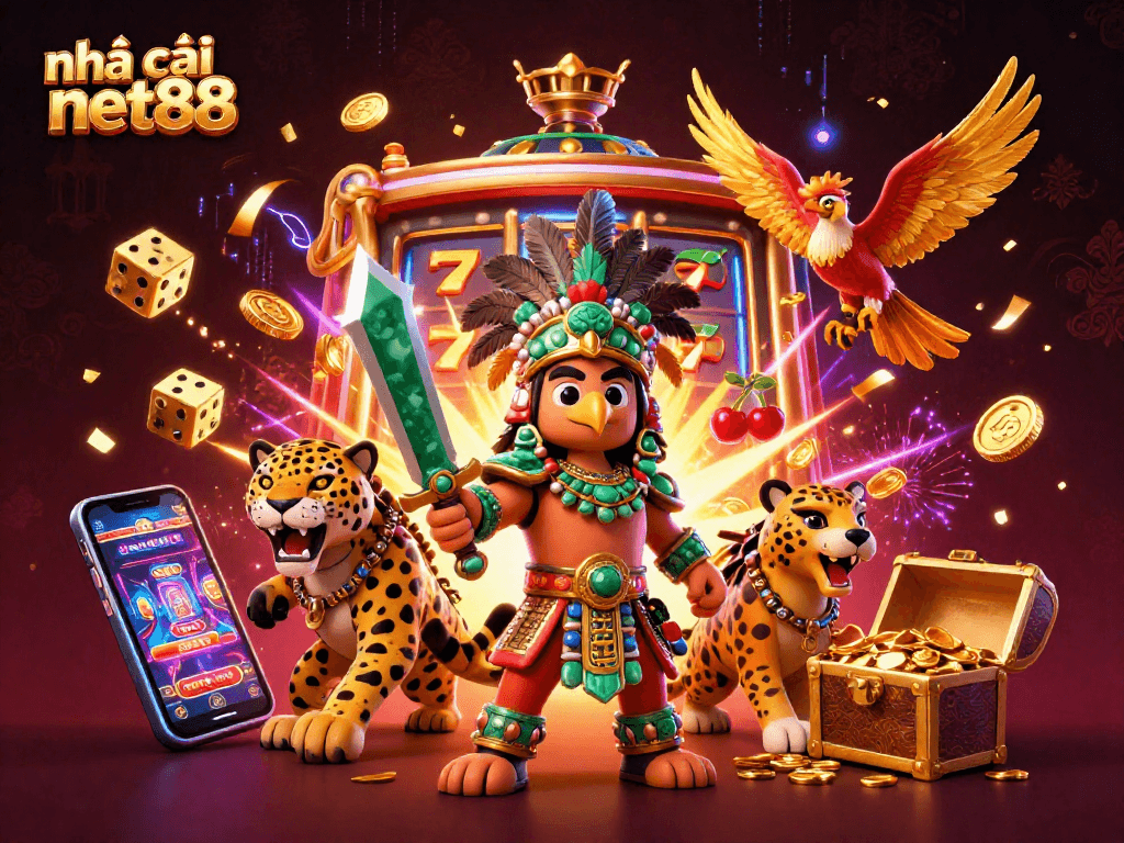 Engage with nhà cái net88's vibrant slot adventure featuring Aztec warriors and jackpot excitement.