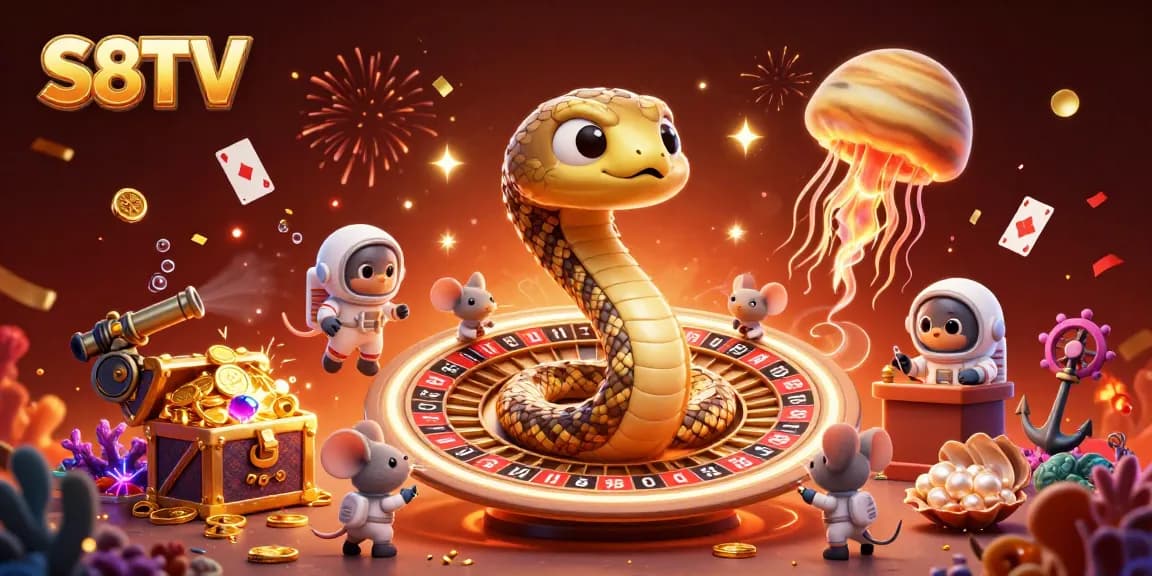 Watch immersive betting action with S8TV's cosmic casino themed digital illustration.