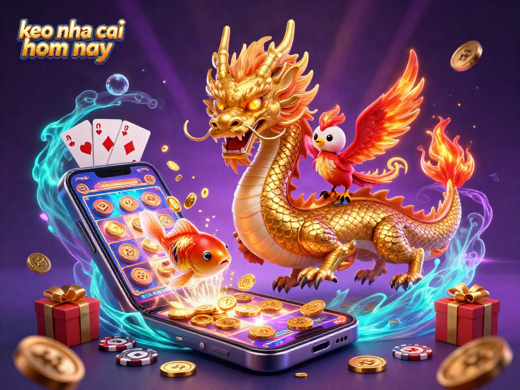 Experience keo nha cai hom nay with a fierce dragon, phoenix, and koi fish in an exhilarating betting scene.