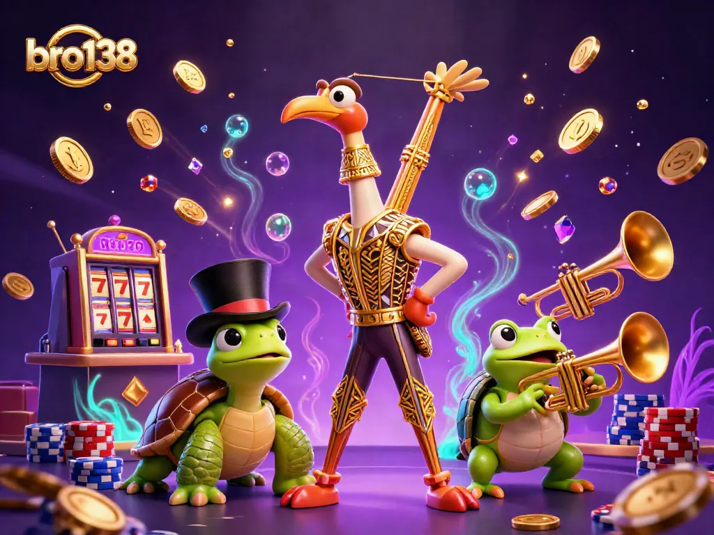 Play engaging games at bro138 with festive characters, vibrant symbols, and thrilling casino elements.