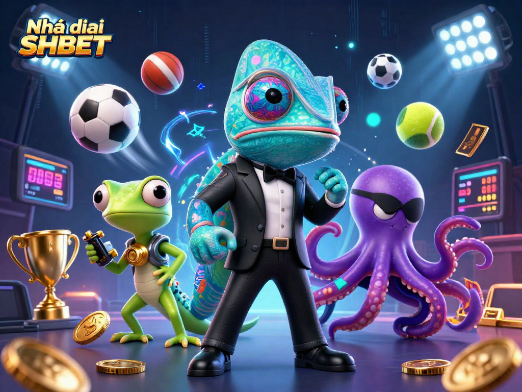 Join the thrill at Nhà cái SHBET with dynamic sports betting elements and vibrant characters.