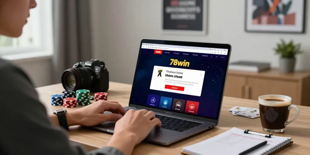 Engaging scene with player focused on 78win link không chặn in stylish home office.