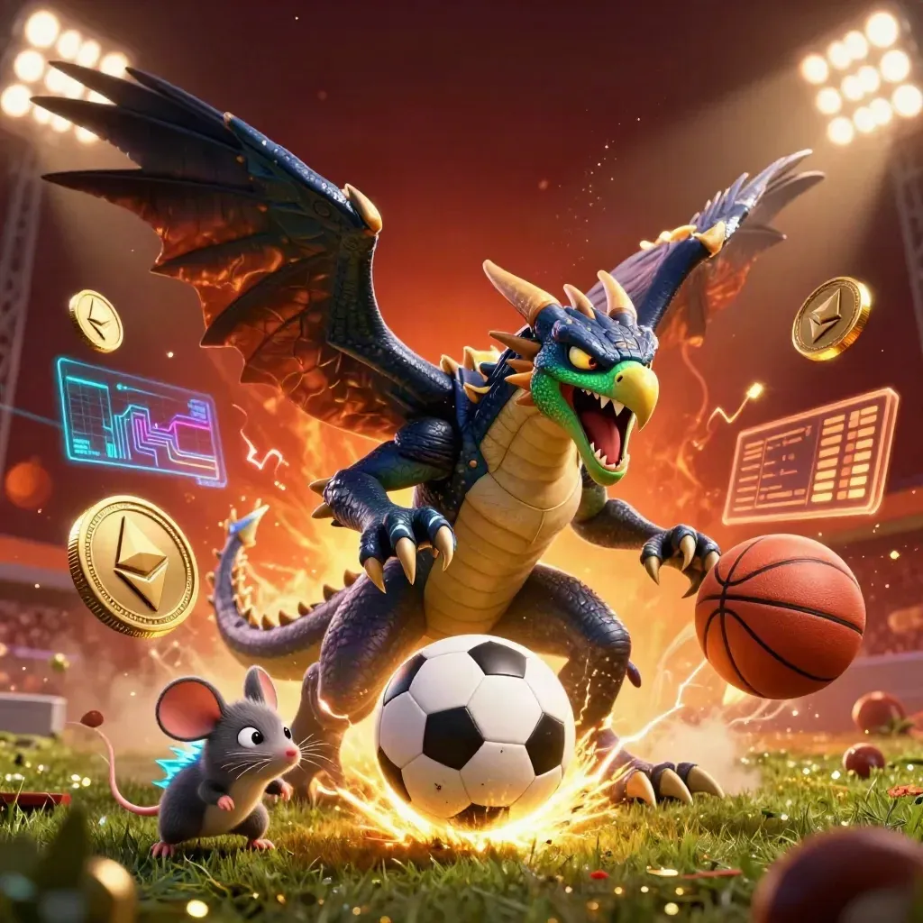Thunder dragon, wind hawk and static mouse amid sports gear, coins and lightning.