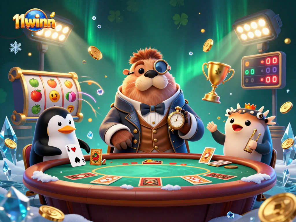 Experience 11winn's vibrant underwater casino scene featuring a charismatic walrus and thrilling gameplay elements.