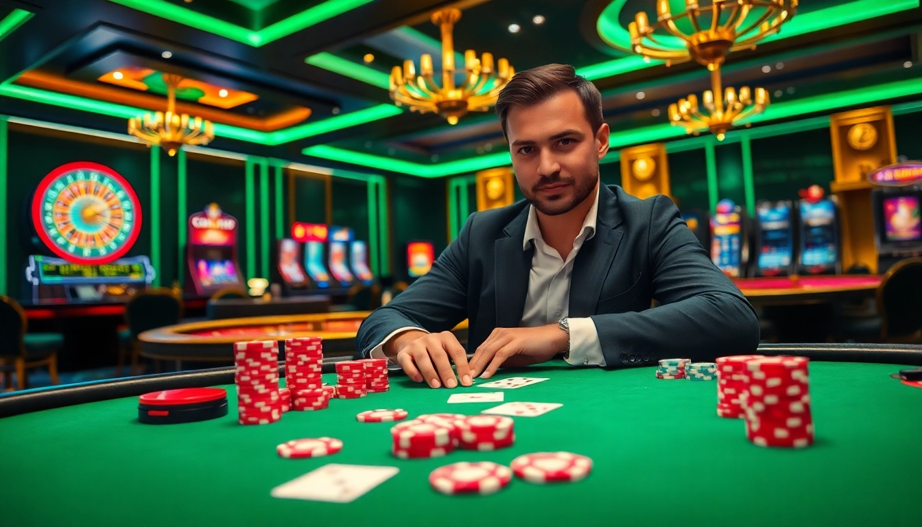 Engaging poker scene showcasing strategic play at 58win.com with luxurious casino elements.