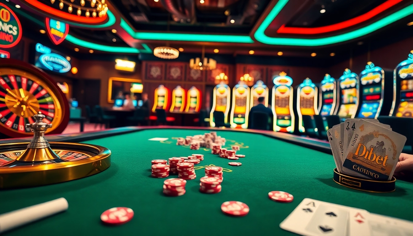Debet engaged players strategizing at a luxurious poker table in a vibrant casino setting.