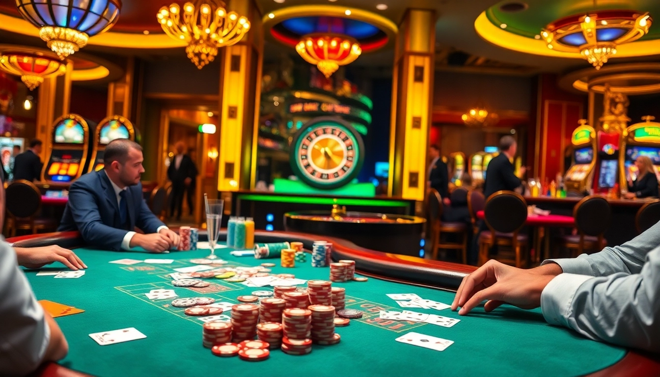 Engage with the thrilling atmosphere of a luxurious casino featuring tables, cards, and chips at https://f1682.email/.