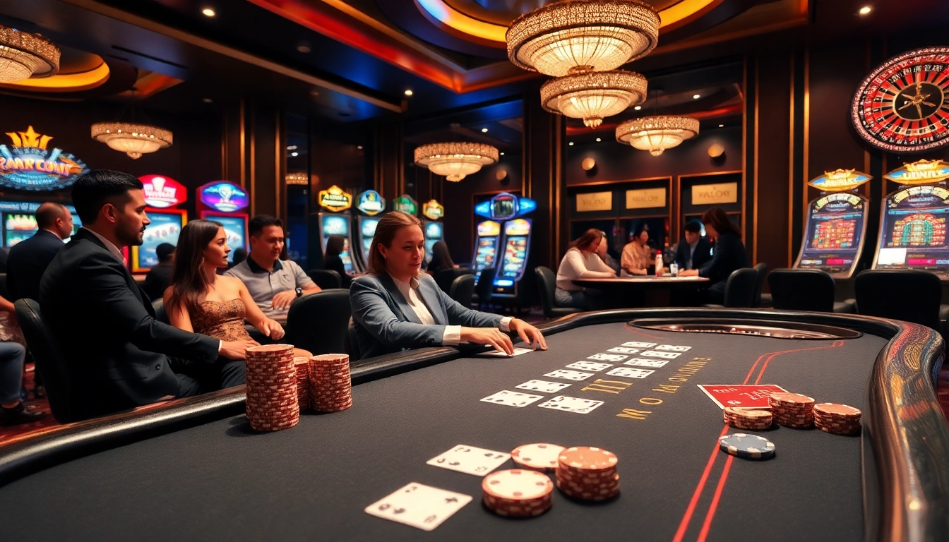 Experience the thrill of Đăng Nhập OK9 with vibrant casino games and players at the blackjack table.