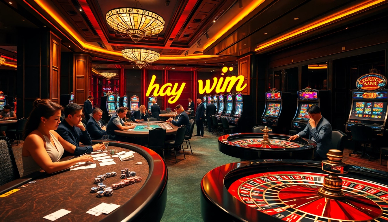Players winning at a high-stakes poker table in a luxurious casino atmosphere; hay win is celebrated here.