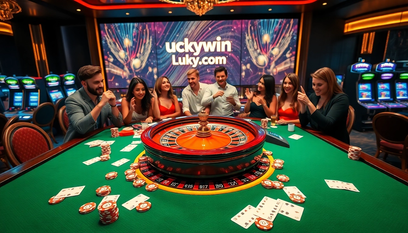 Experience the thrill of winning at luckywin com with poker chips and a roulette wheel in action.