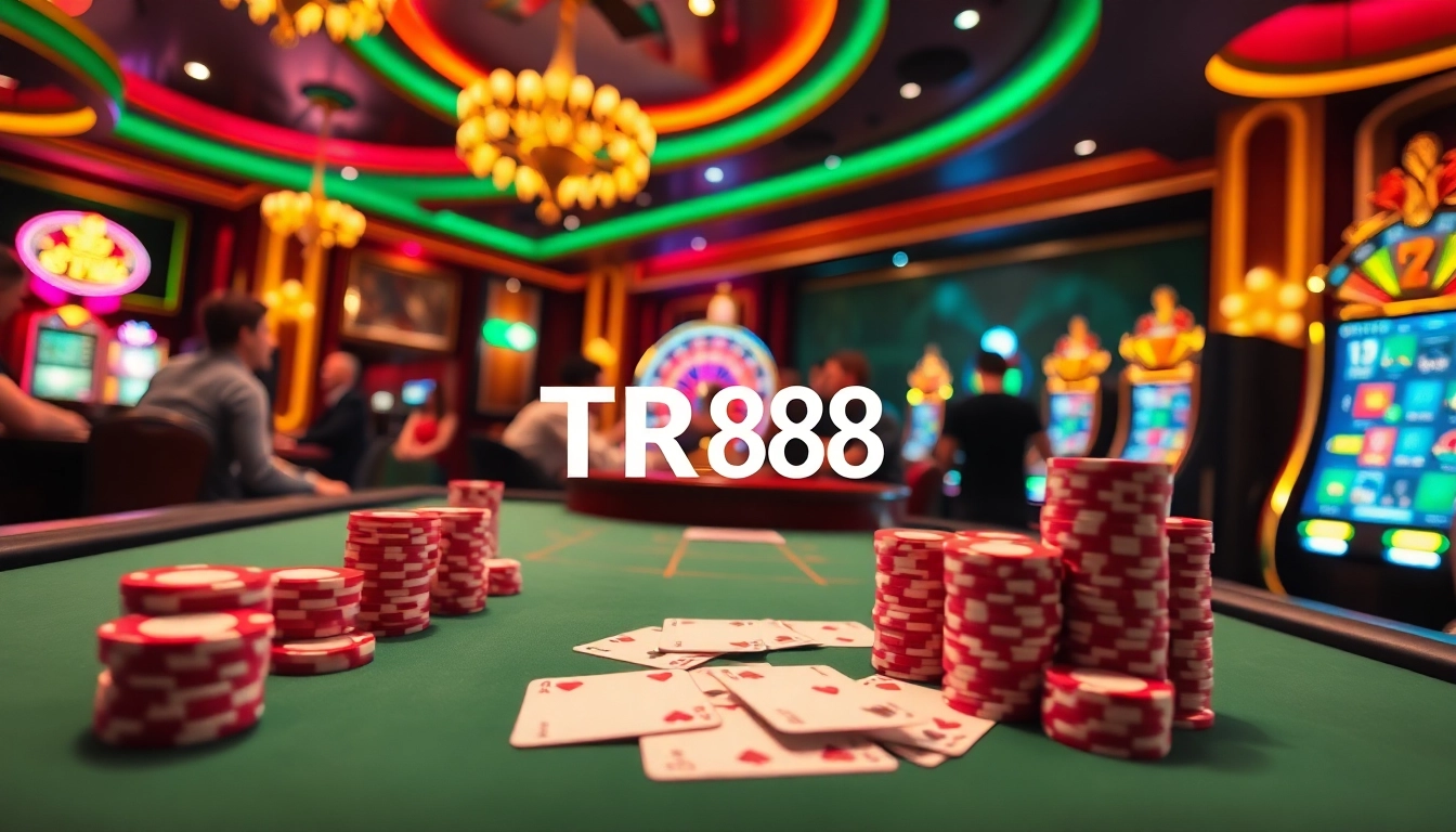 Players experiencing excitement at a luxurious poker table in the TR88 casino.