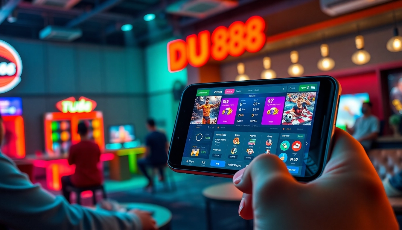 Experience the thrill of online betting at DU88 with a sleek gaming interface and vibrant atmosphere.