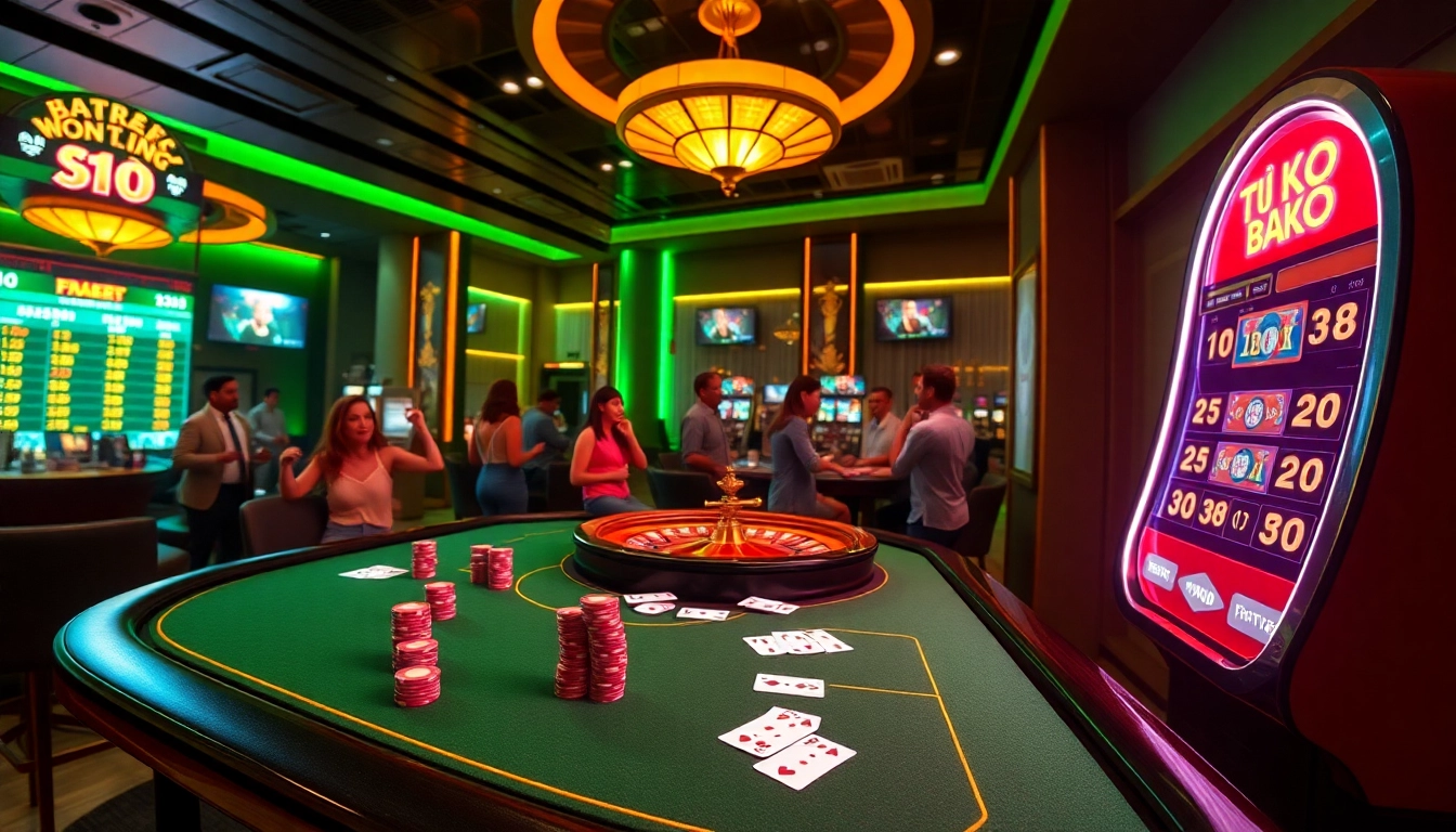 Experience the excitement of tỷ lệ kèo bóng đá 88 in a dynamic casino scene with poker chips and roulette.