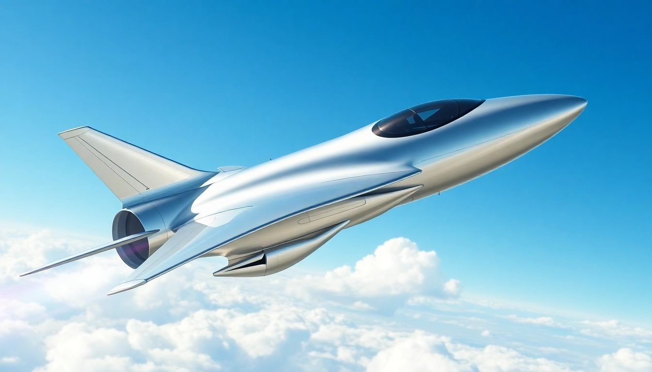 Futuristic aircraft powered by NK 88 engine flying in a clear blue sky.