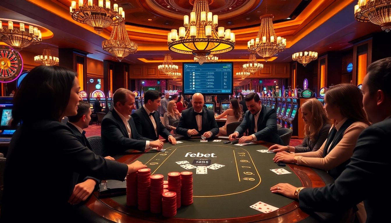 Experience the excitement of high-stakes poker at febet com with professional croupiers and vibrant casino visuals.