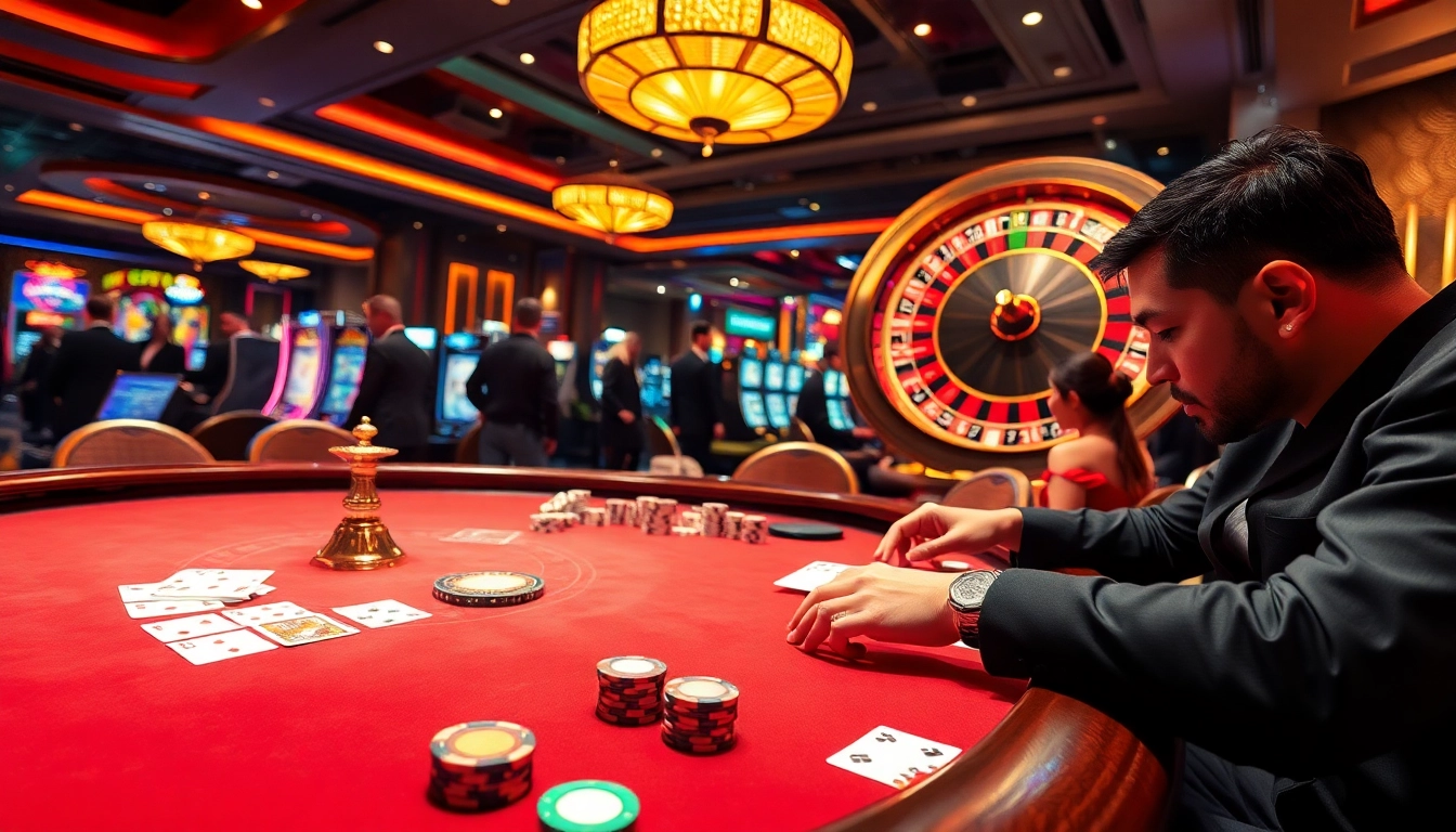 Players enjoying high-stakes poker at UU88 casino, surrounded by thrilling gaming excitement.