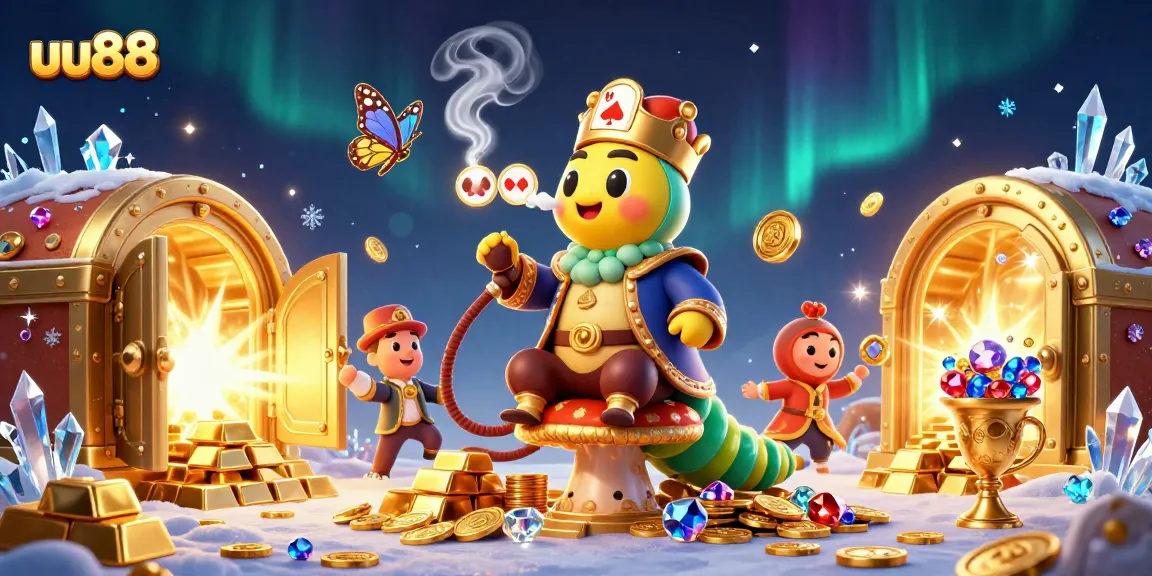 uu88 showcases a vibrant casino scene featuring a hookah-master and dazzling treasures.