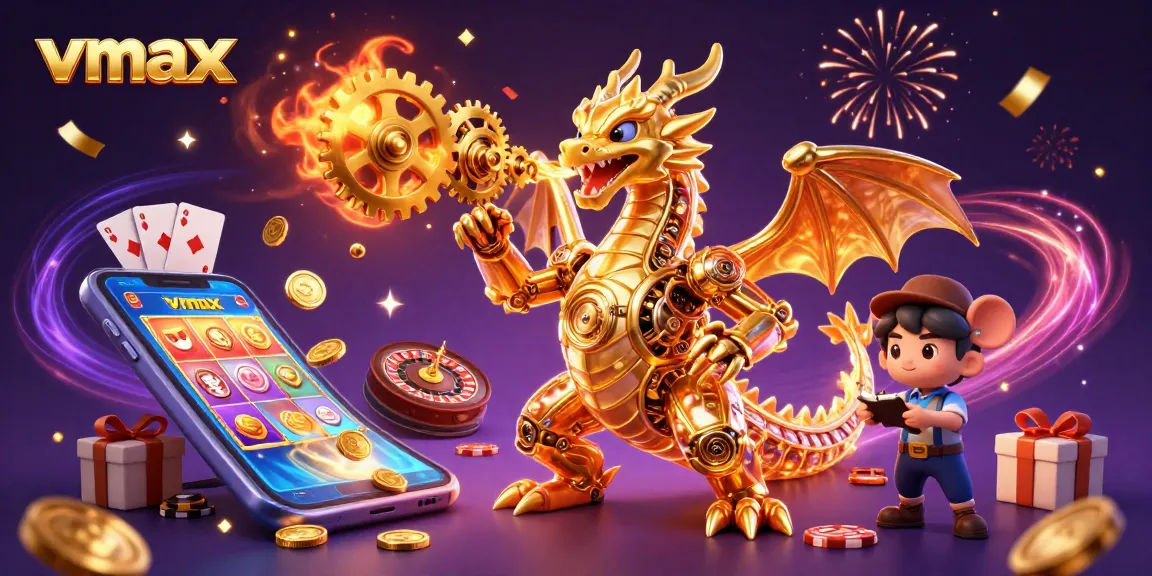 Engage with vmax gaming excitement featuring a golden dragon and vibrant slot action!