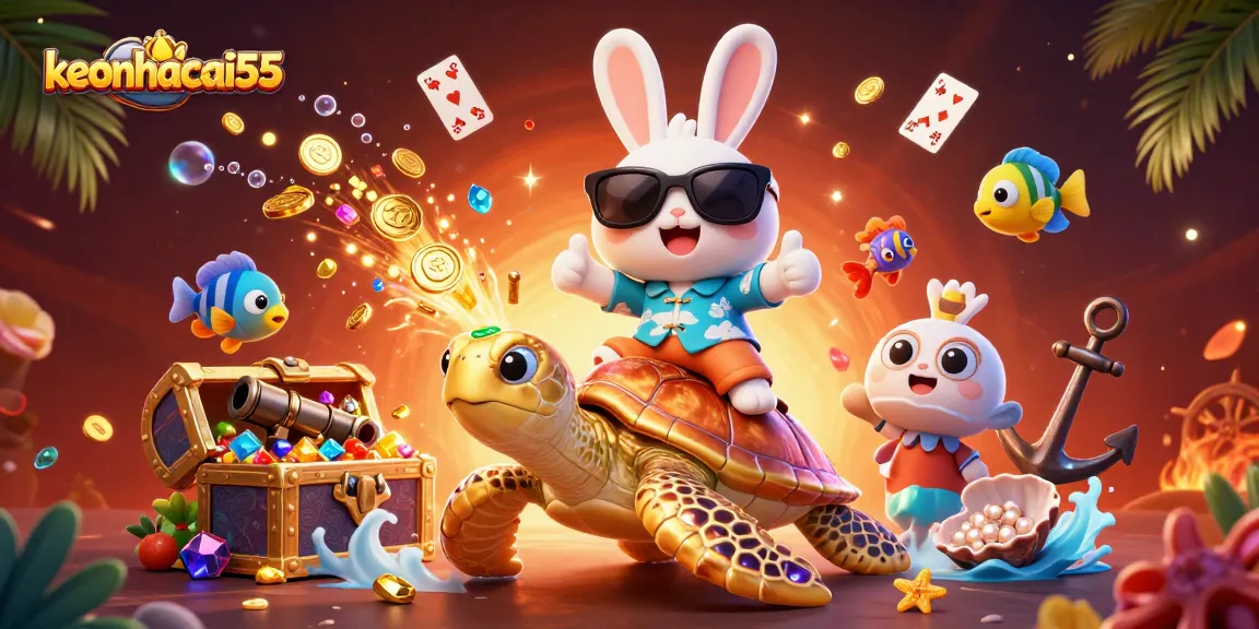 Engage with keonhacai55's thrilling underwater casino adventure featuring a lucky rabbit and sea turtle.