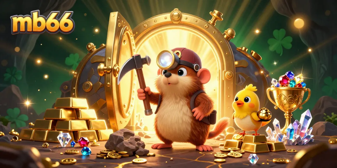 Experience thrilling gaming adventures at mb66 with a vibrant illustration of treasure hunters and casino elements.