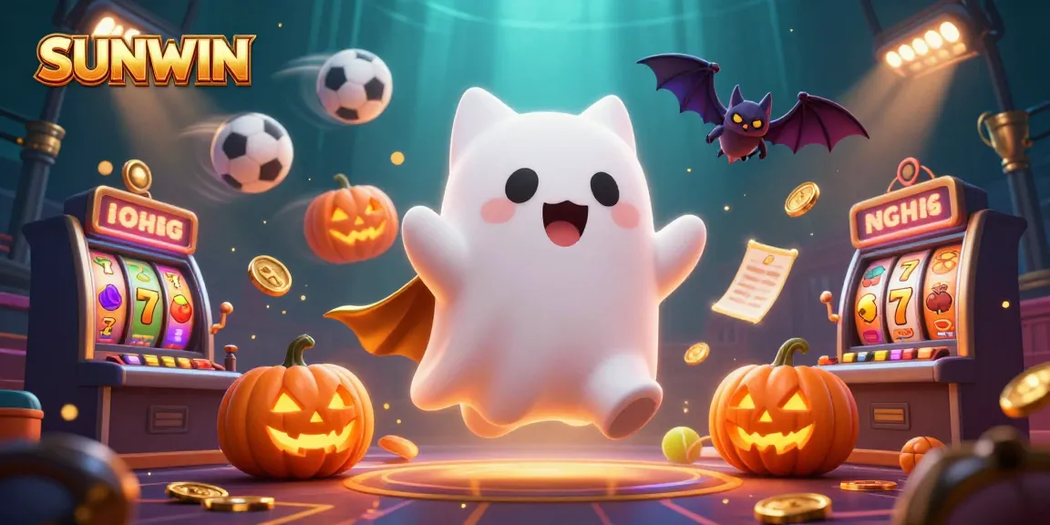 Experience SUNWIN's haunted casino adventure with vibrant characters and multiple gaming elements.