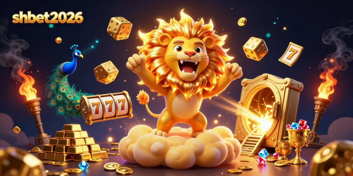 Experience luxurious wins with shbet2026, featuring a roaring lion and dazzling casino elements.